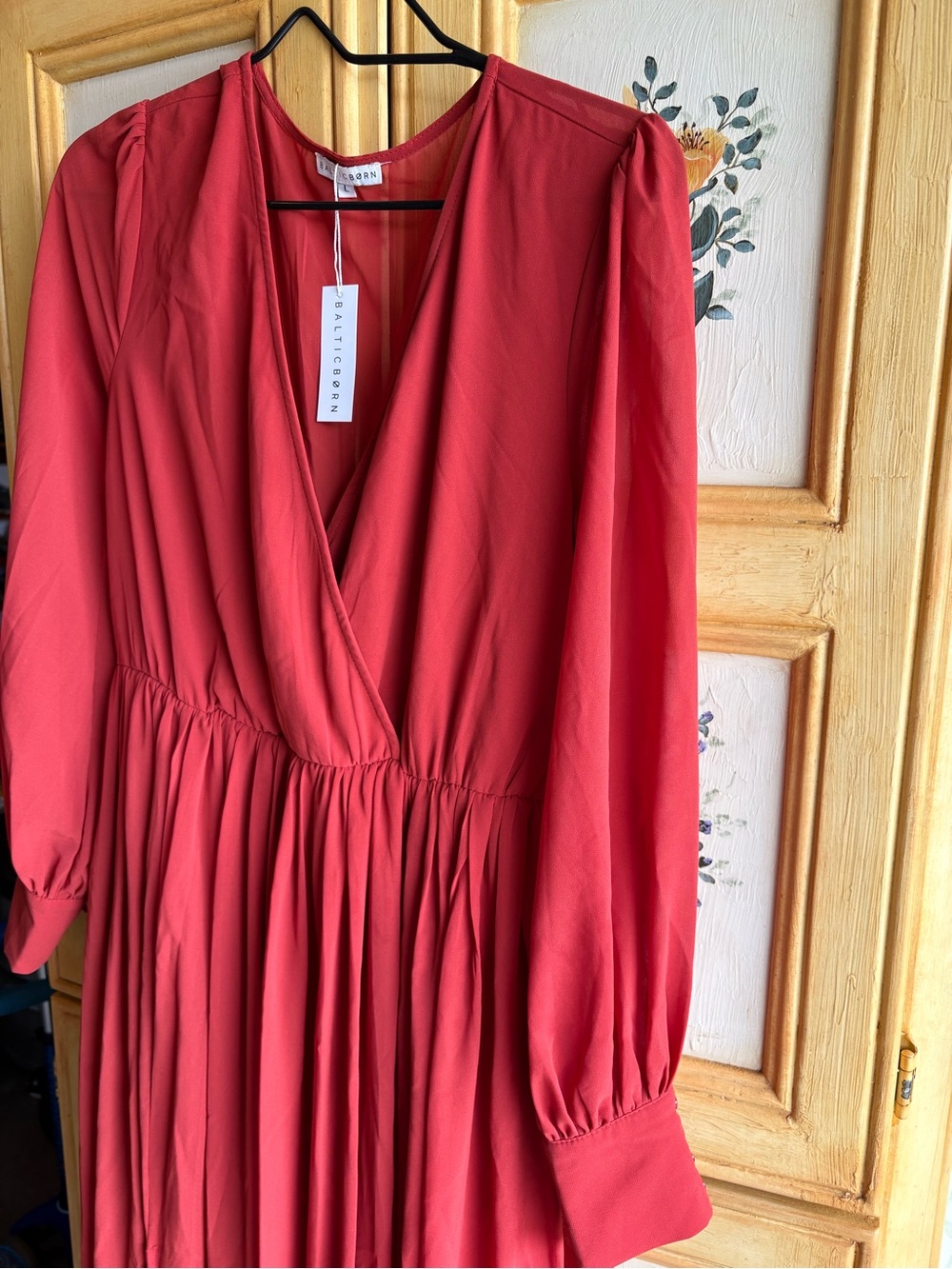 Baltic Born Red V-Neck Long Sleeve Midi Dress